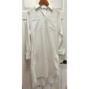 NWT Esprit Button Minimalist Belted Midi Shirt Dress White Cotton, Size 6